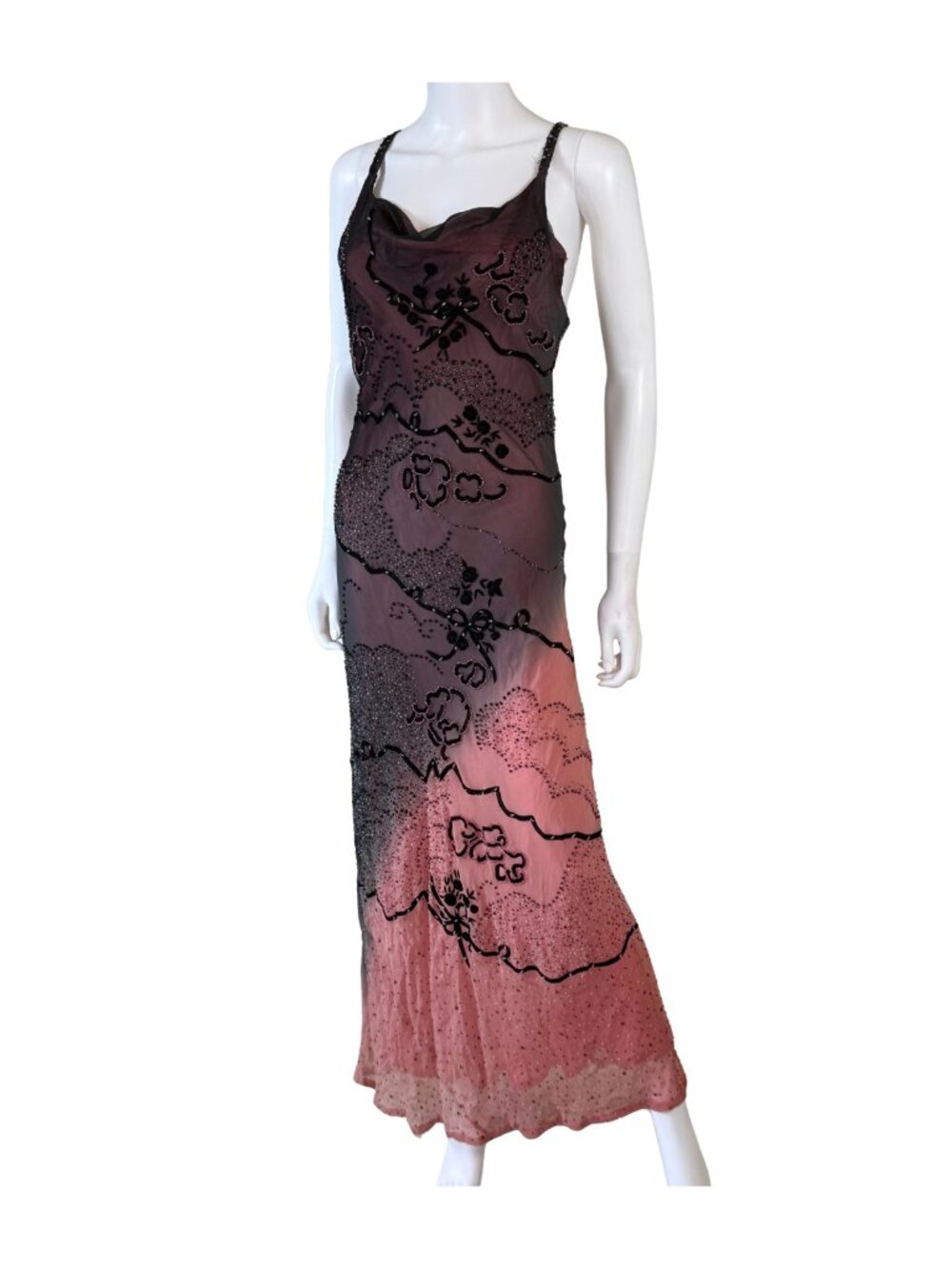 Y2K Anopia Collezioni 100% Silk Beaded Ombré Maxi Dress Size 8